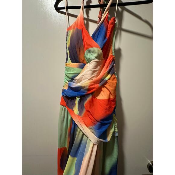 NWT Nicholas Womens Multi-Color Maxi Cocktail Dress Ruched Halter - Picture 4 of 8
